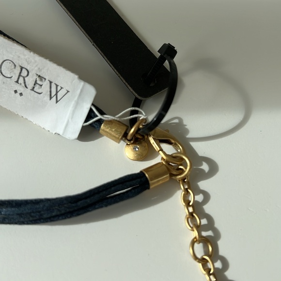 NWT J Crew Statement Green Blue Brass Golden Rhinestone Faux? Leather Necklace - Picture 5 of 8